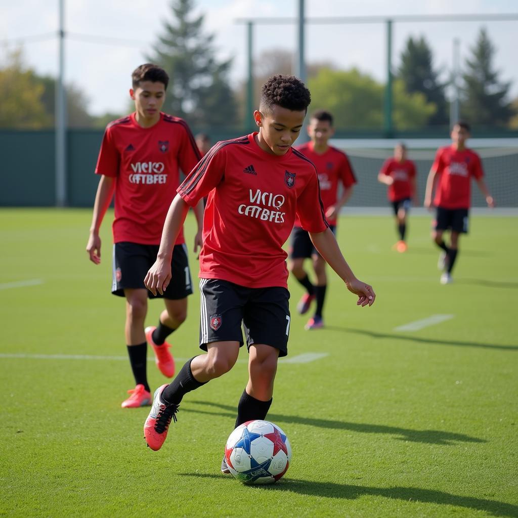 Young footballers practicing the Snap X move