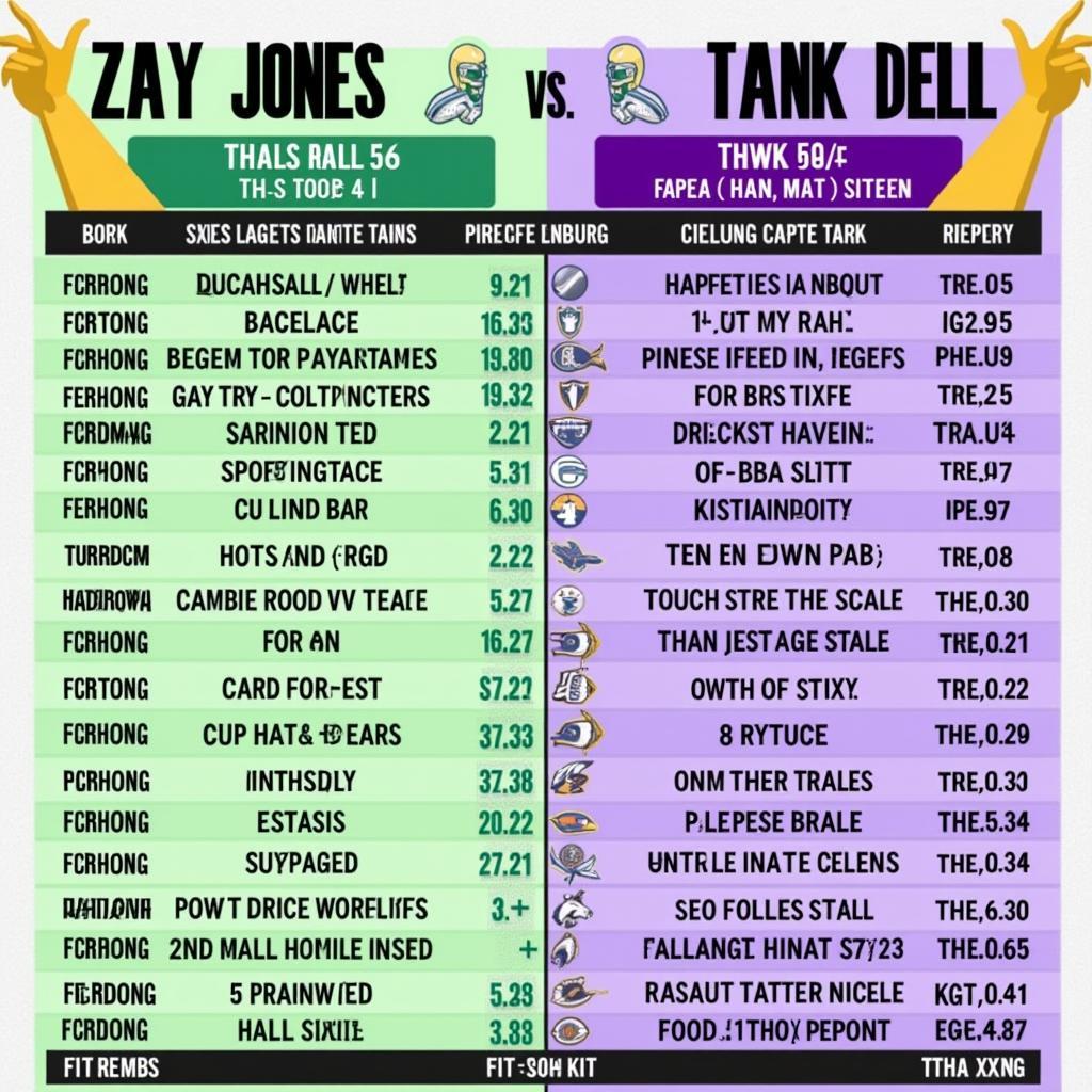 Side-by-side comparison of Zay Jones and Tank Dell's stats