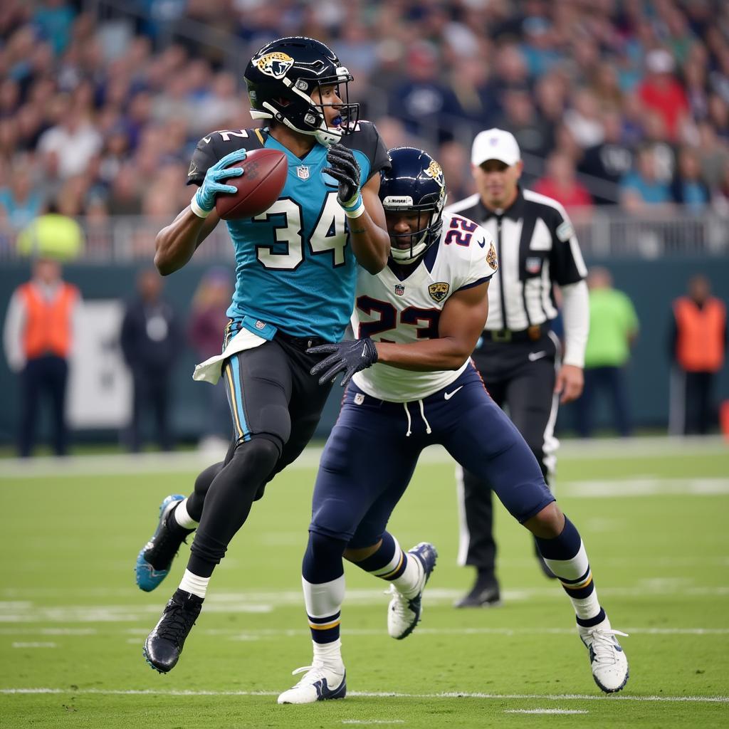 Zay Jones making a catch for the Jacksonville Jaguars