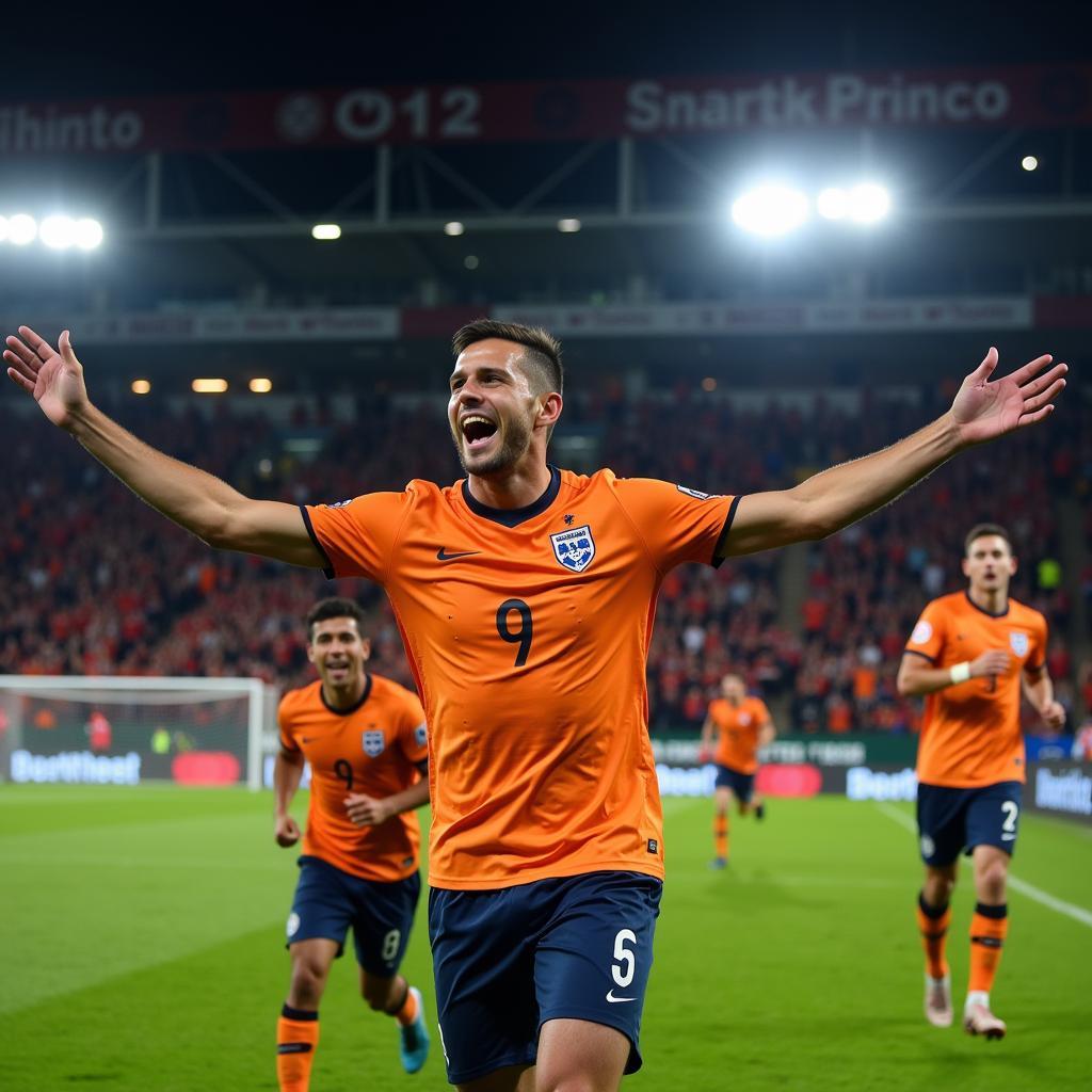 Alexander Valentin celebrating a goal with his teammates.