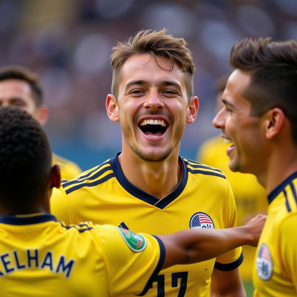 Bailey Kelham celebrating a goal with teammates