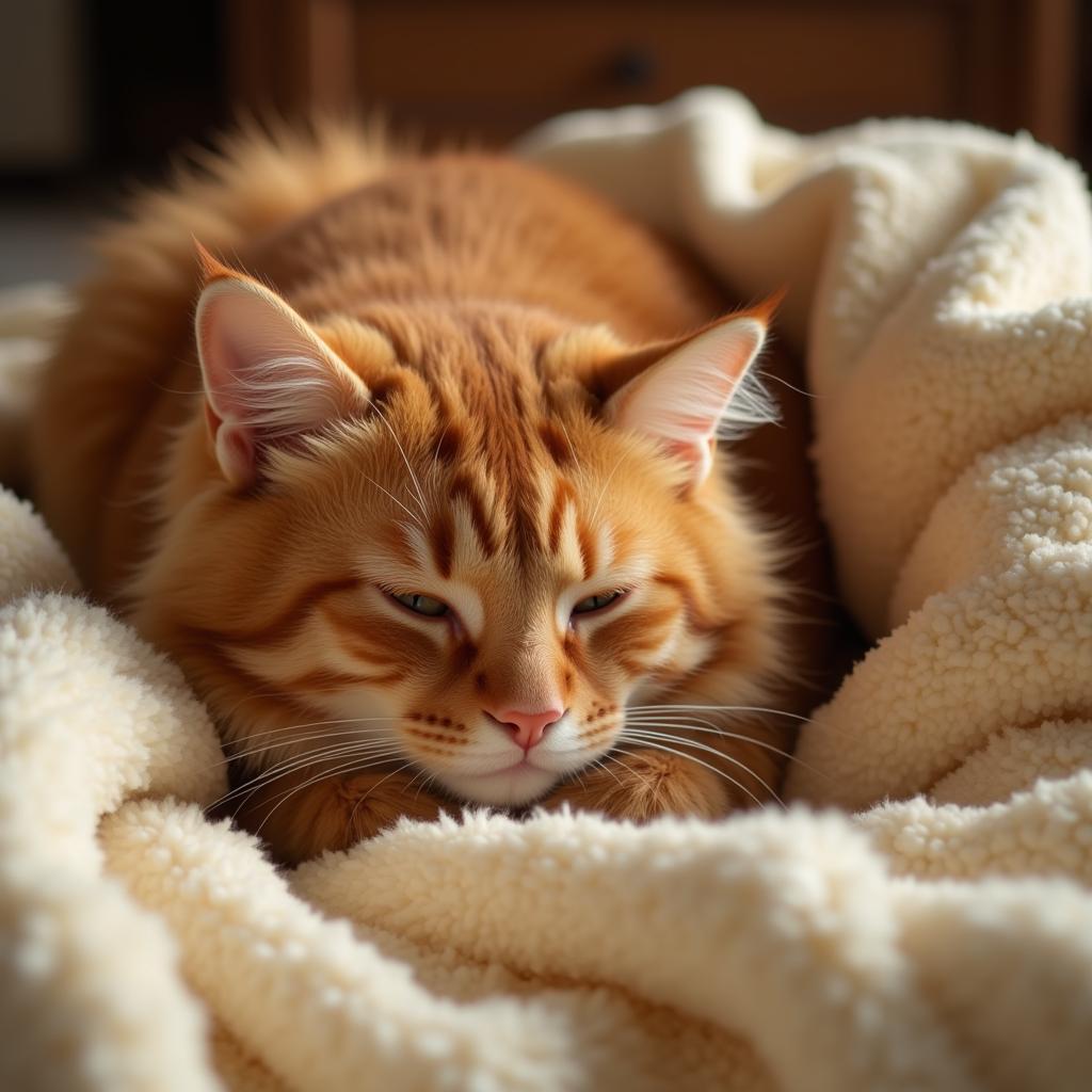 Cat Cuddling on a Blanket: Precious Moments