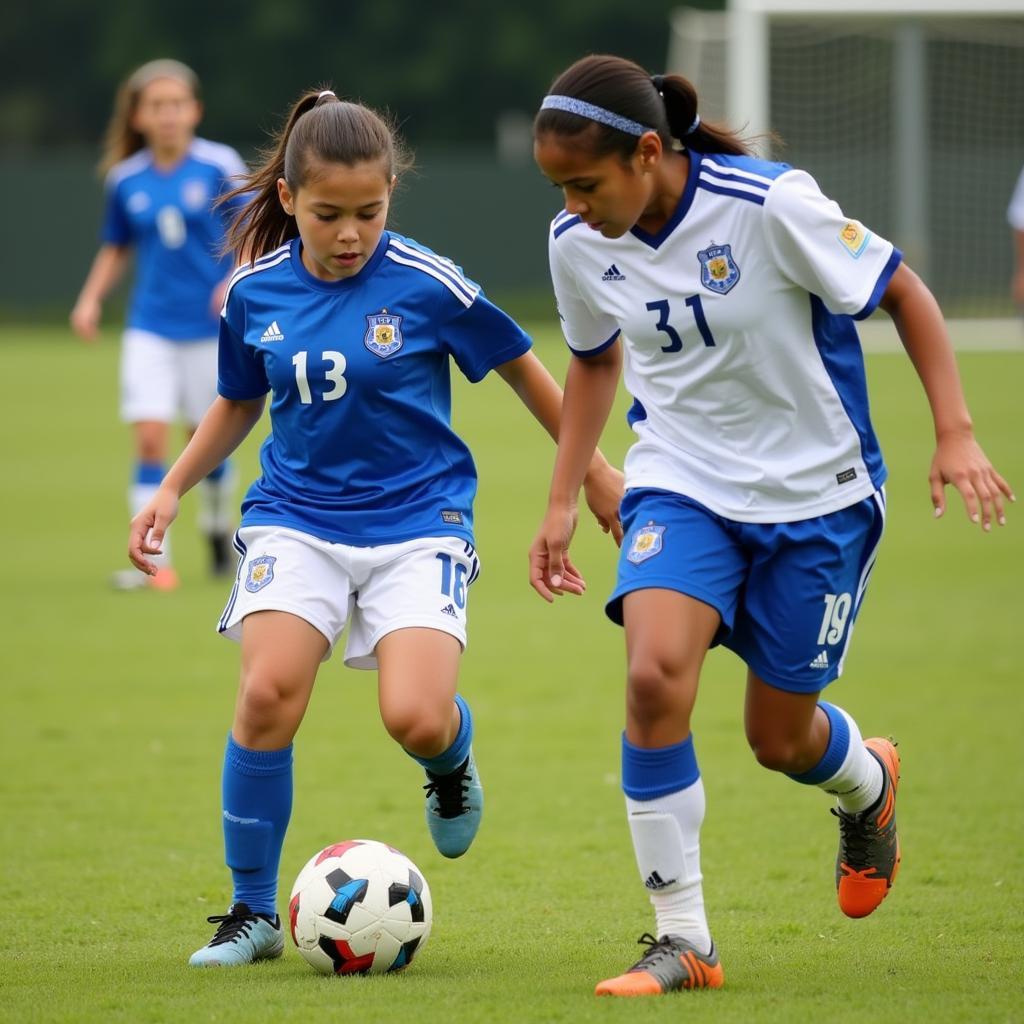 Cindy Lee Sequoia dribbling the ball during a youth soccer match