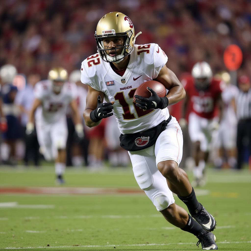 College football player running without knee pads