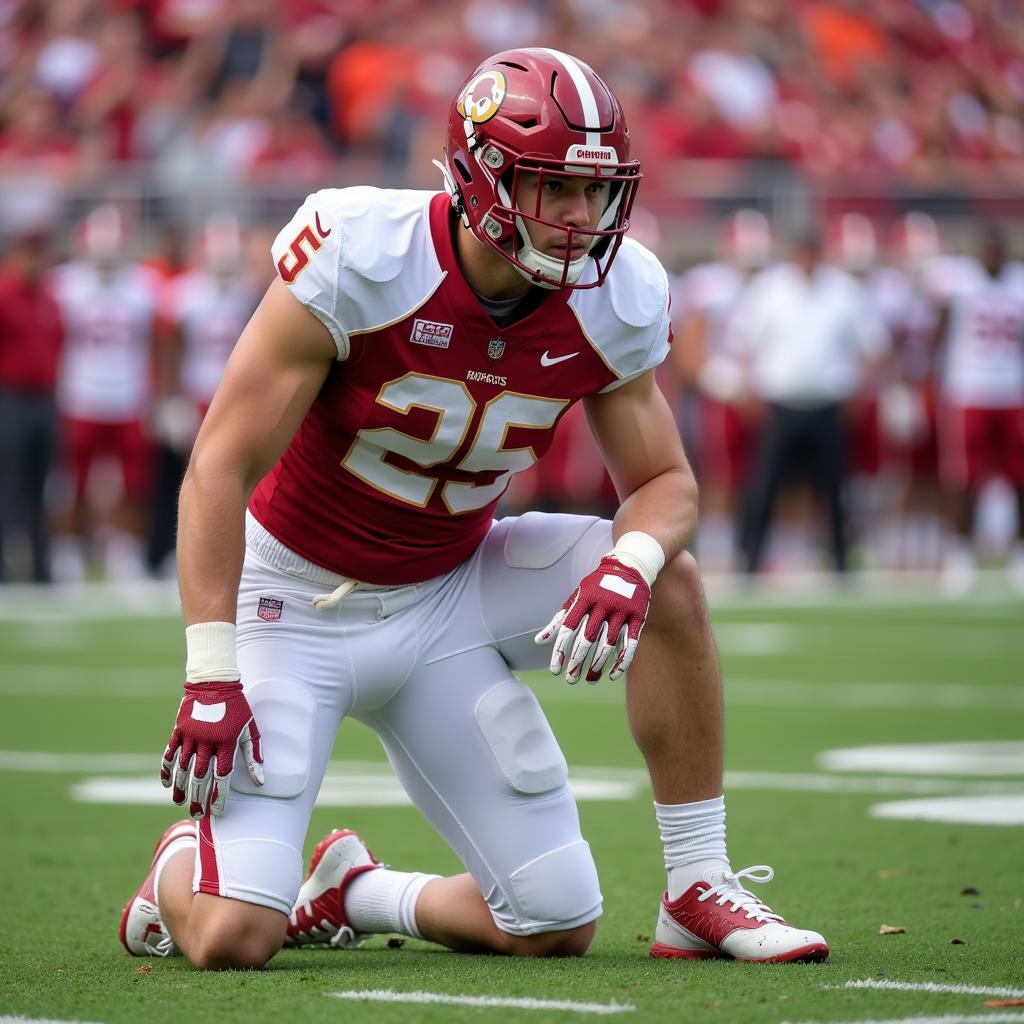 College football player wearing knee pads