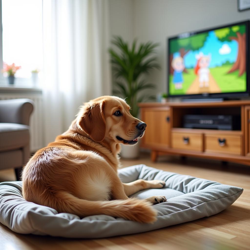 Dog Relaxing Near TV