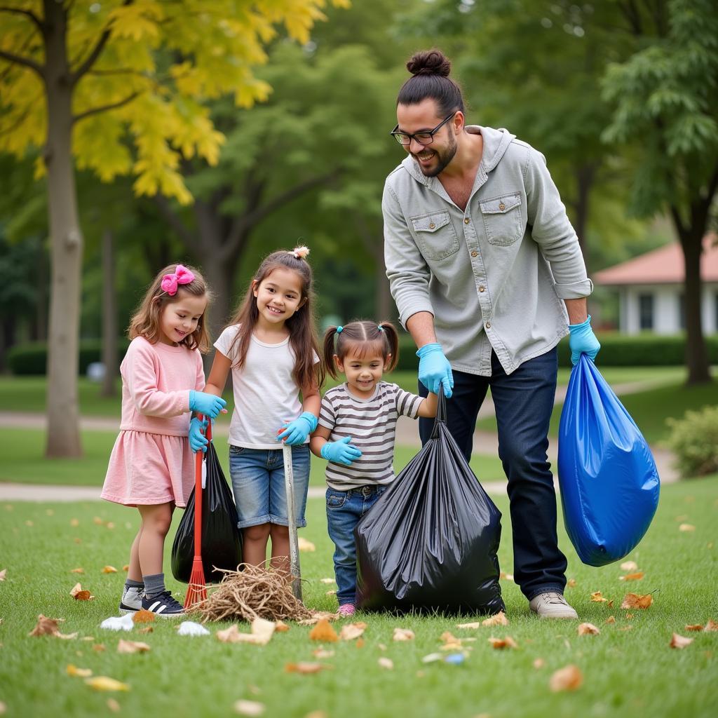 Family Cleaning Up a Park