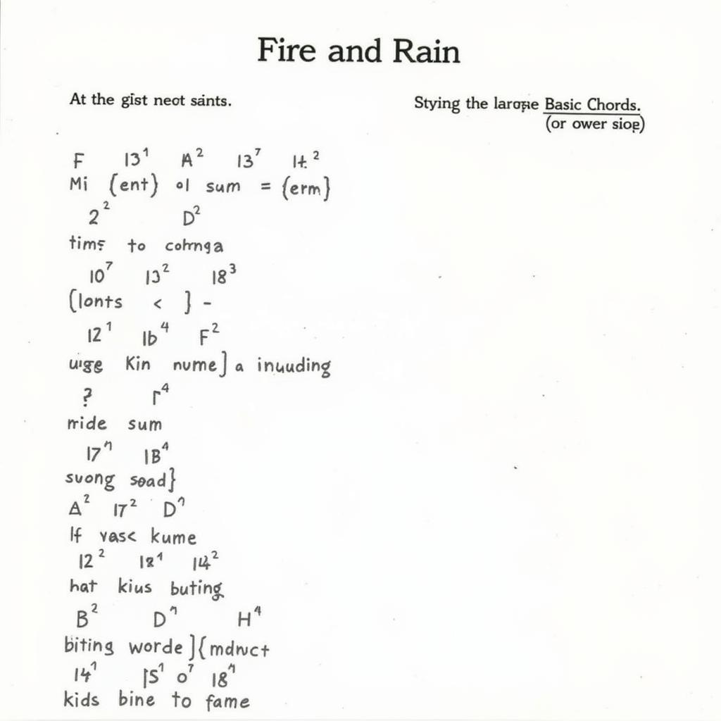 Sheet music for beginners playing Fire and Rain