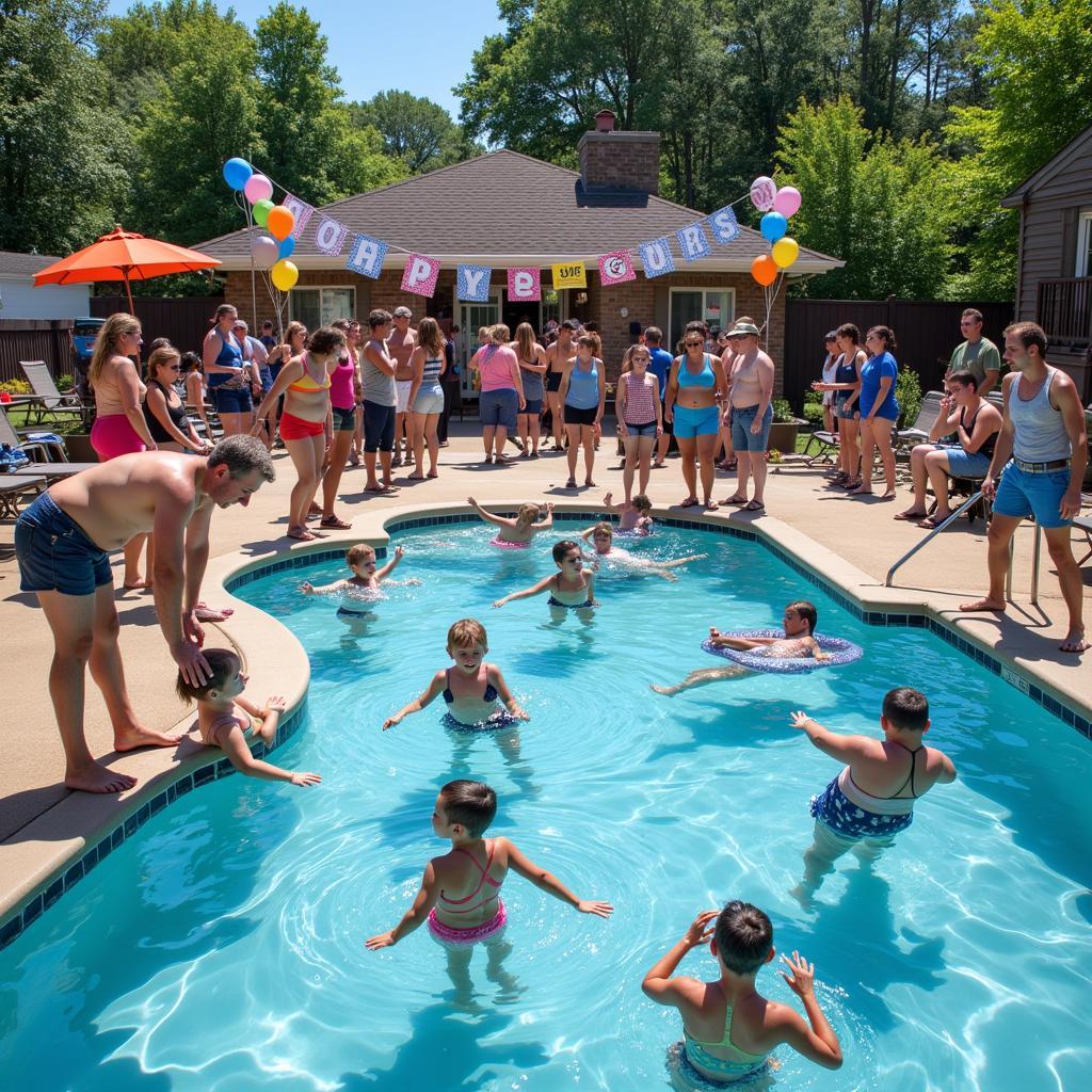 Veterans and community members enjoying a pool party fundraiser