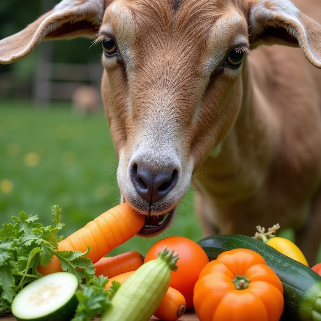 Goat Enjoying a Healthy Snack of Vegetables