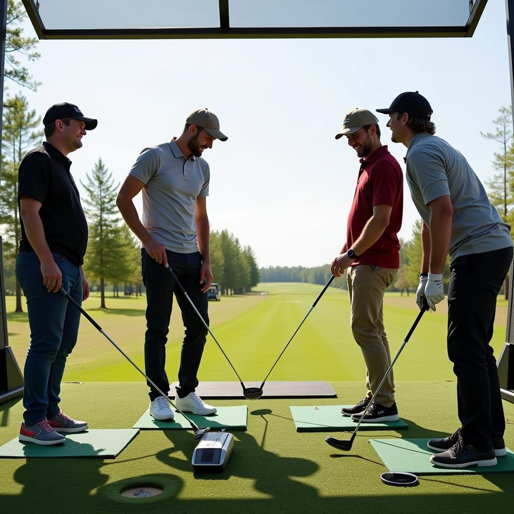 Group of Friends Playing Games at Driving Range