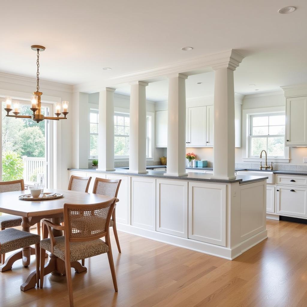 Modern Kitchen with Half Wall and Columns as Divider