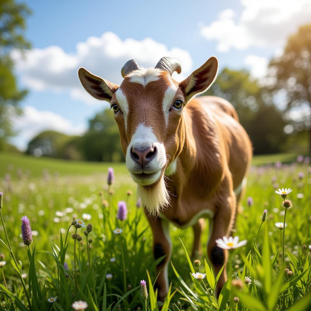 Healthy Goat Grazing in a Field