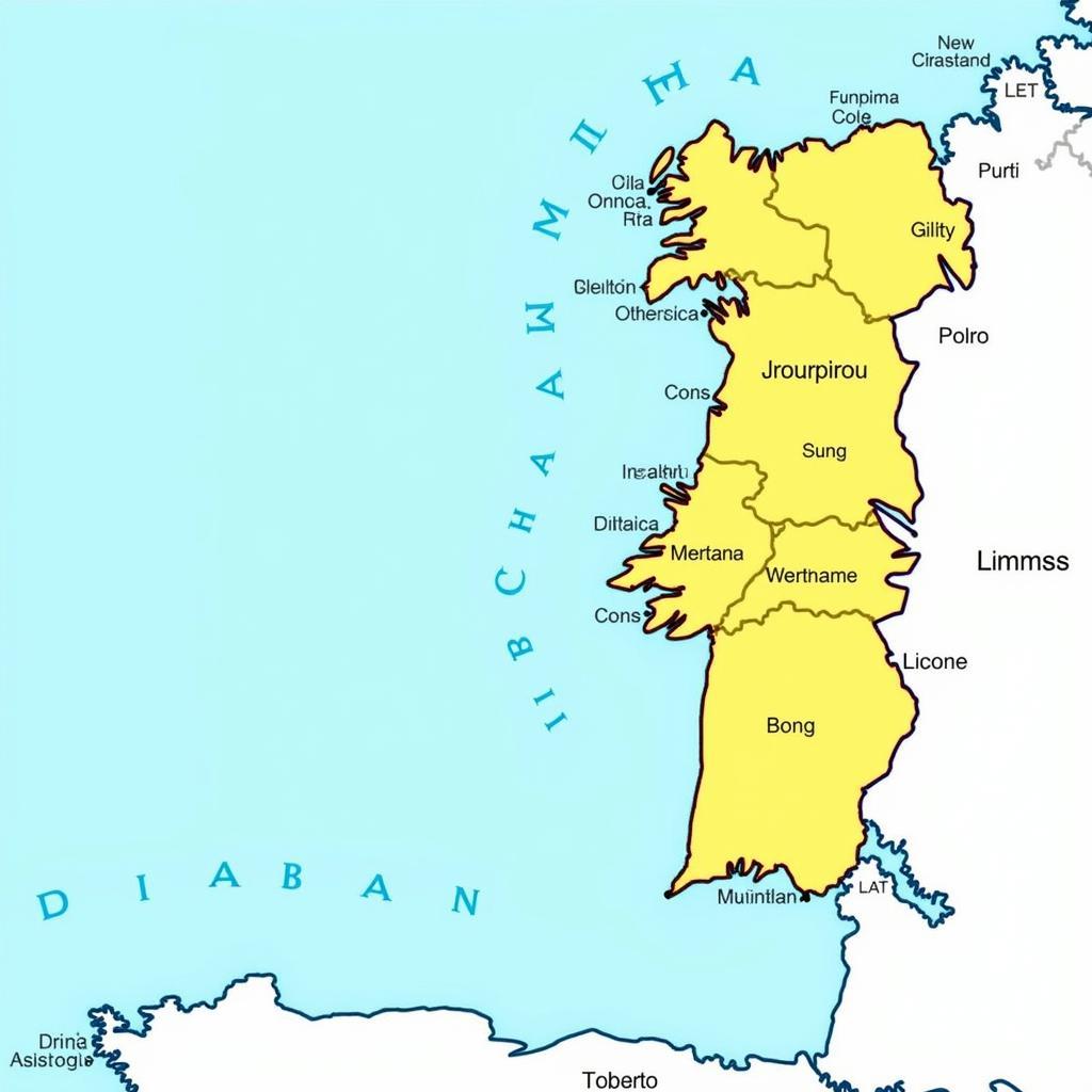 Map comparing the sizes of Ireland and Portugal