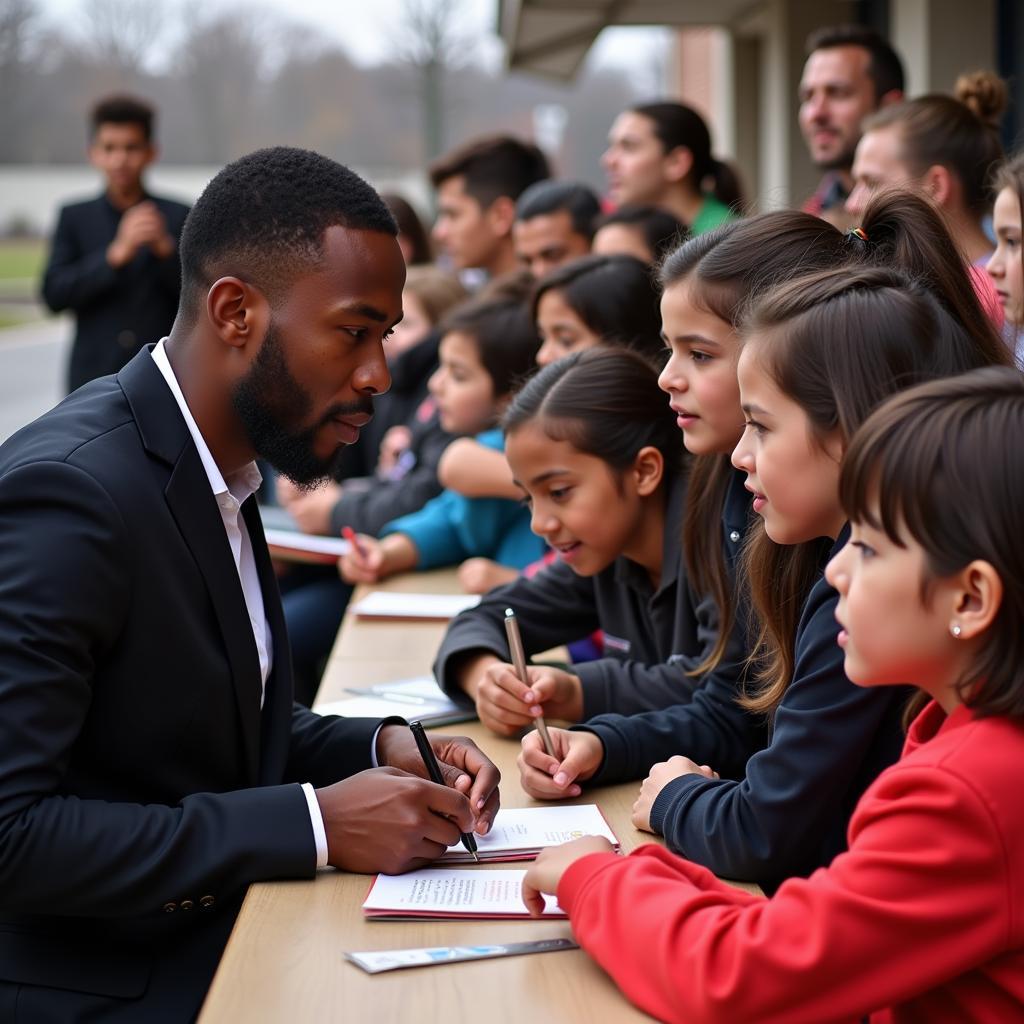 Lamine Yamal interacting with fans and signing autographs