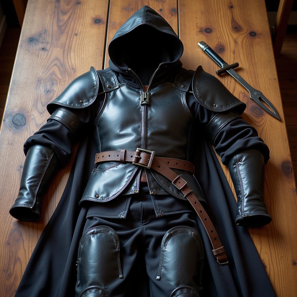 Dark leather rogue armour set available for sale.