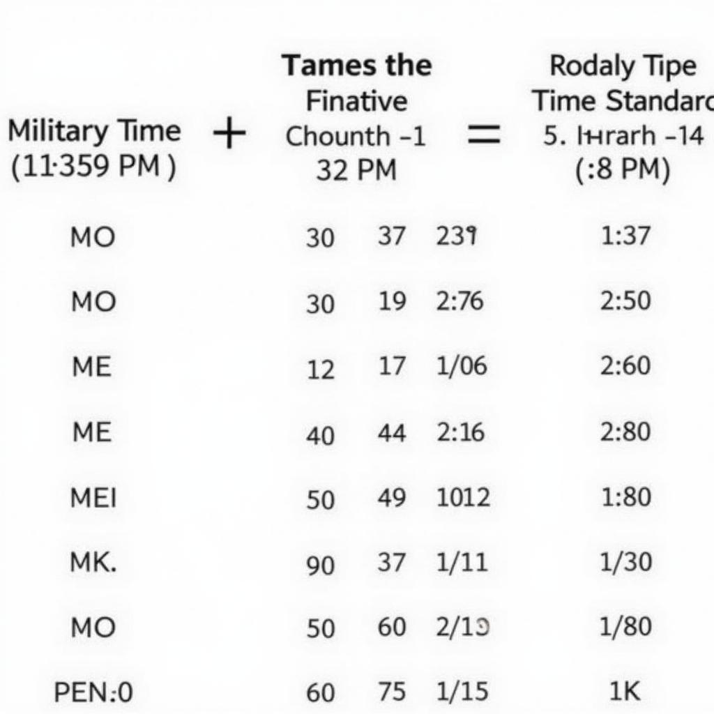 Military to Standard Time Conversion Chart