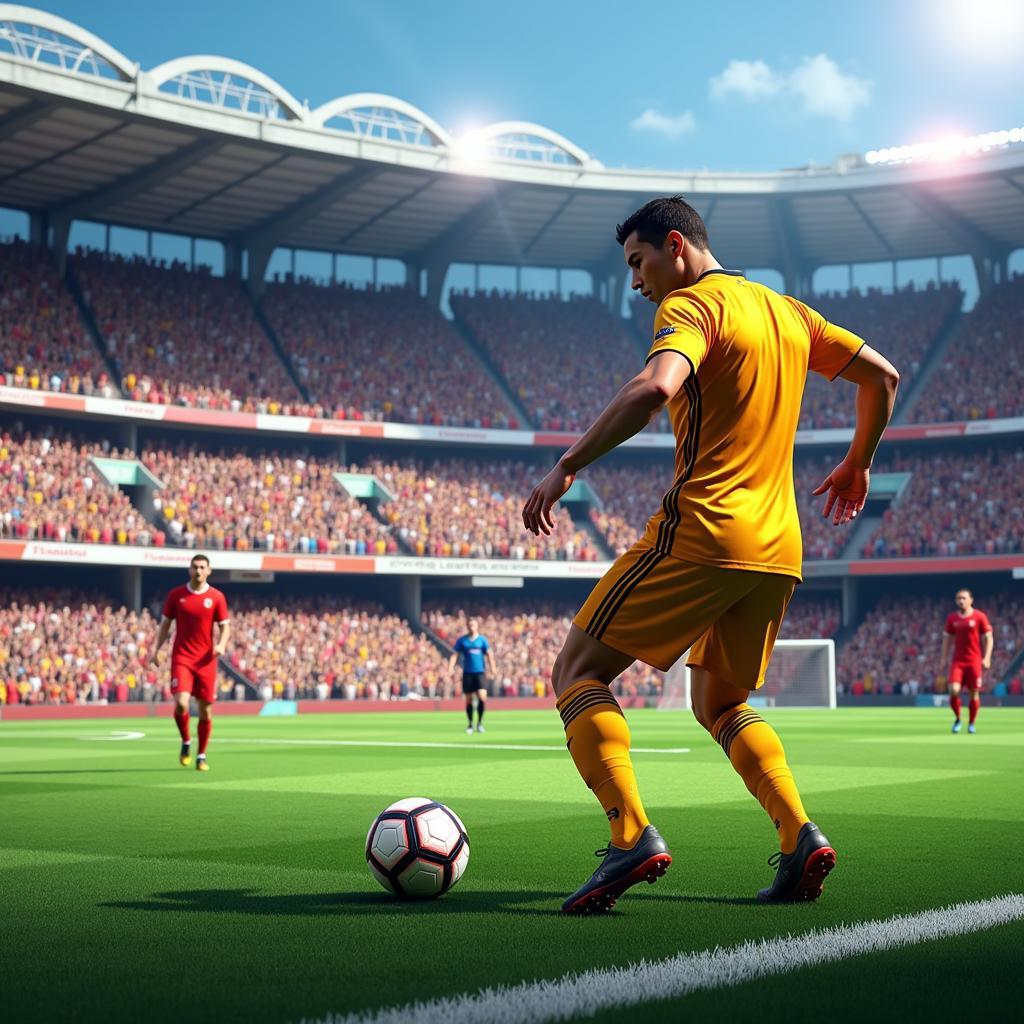 Ronaldo takes a powerful free kick in an online game.