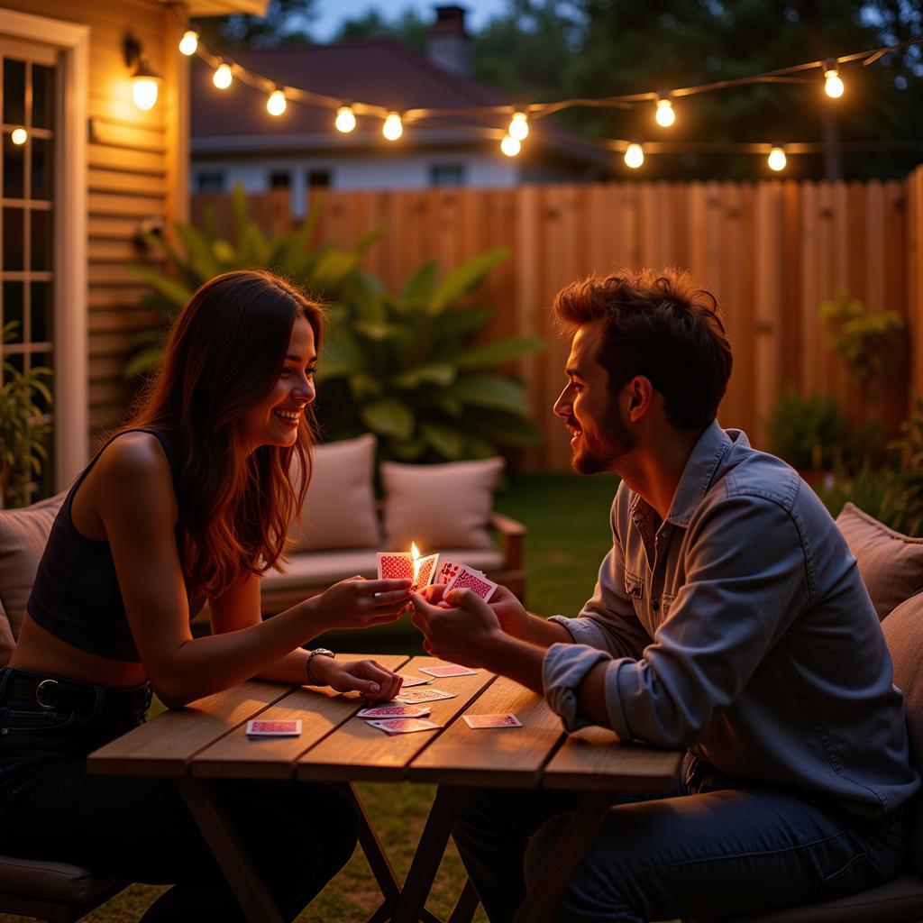 Couple Playing Games in their Valentine Backyard