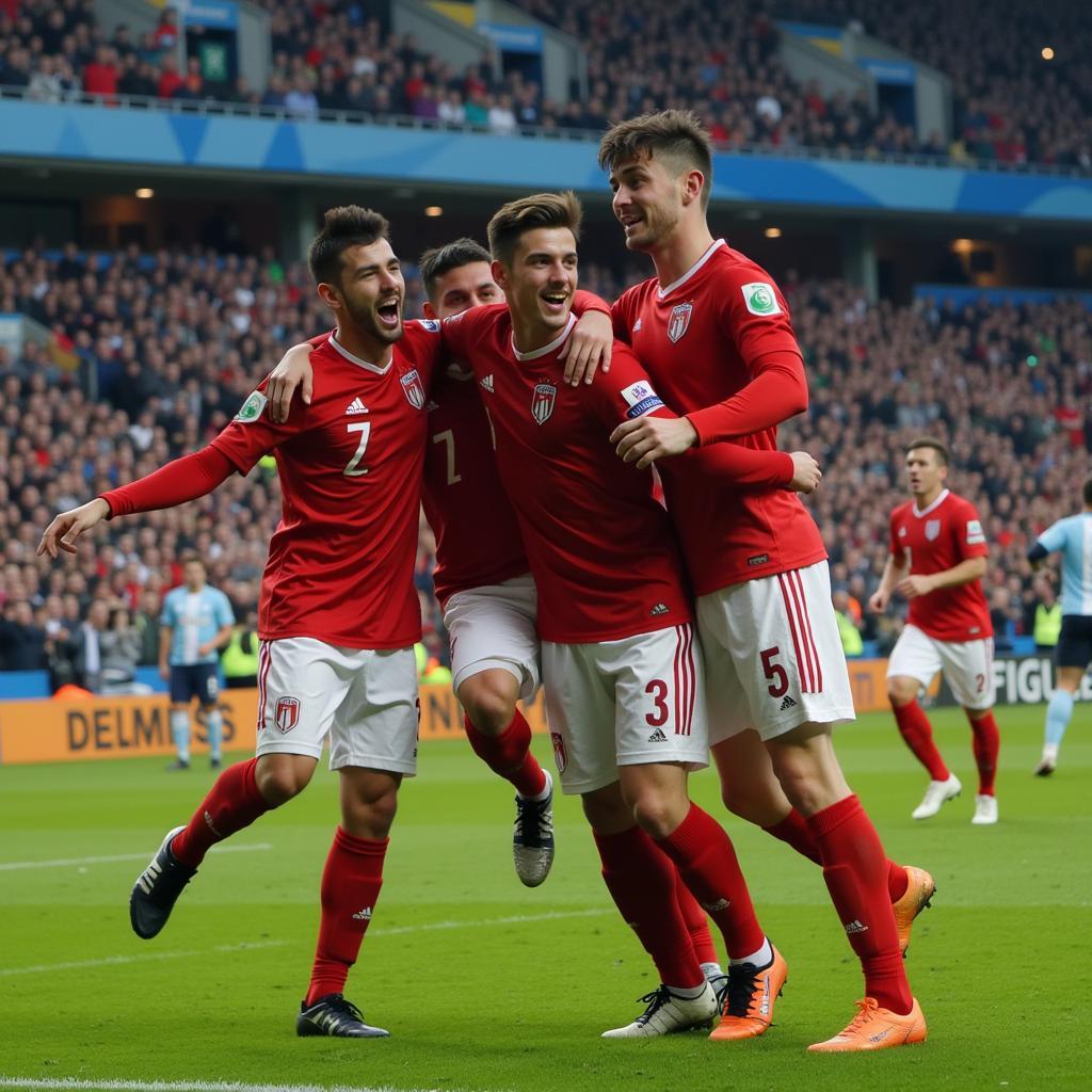 Yamal celebrating a goal with his teammates