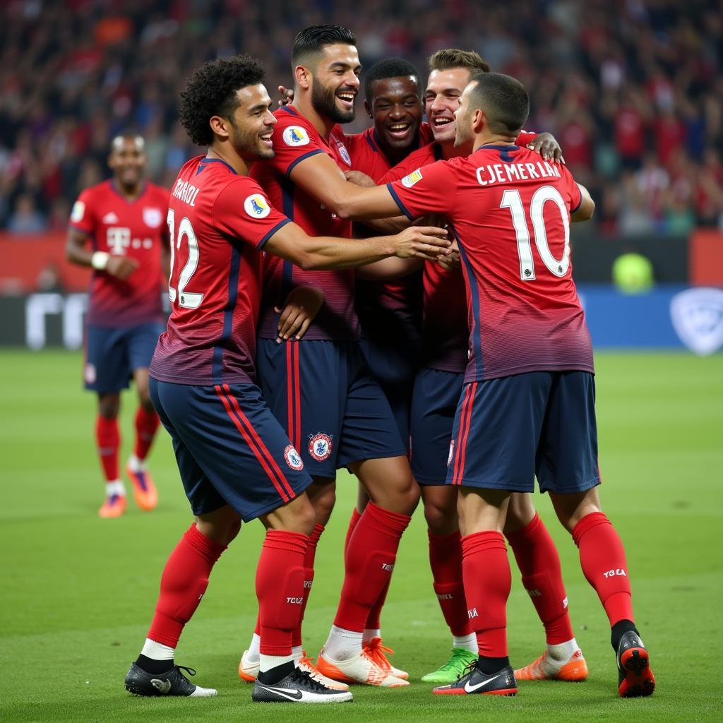 Yamal celebrates a goal with his teammates, showcasing his joy and team spirit.