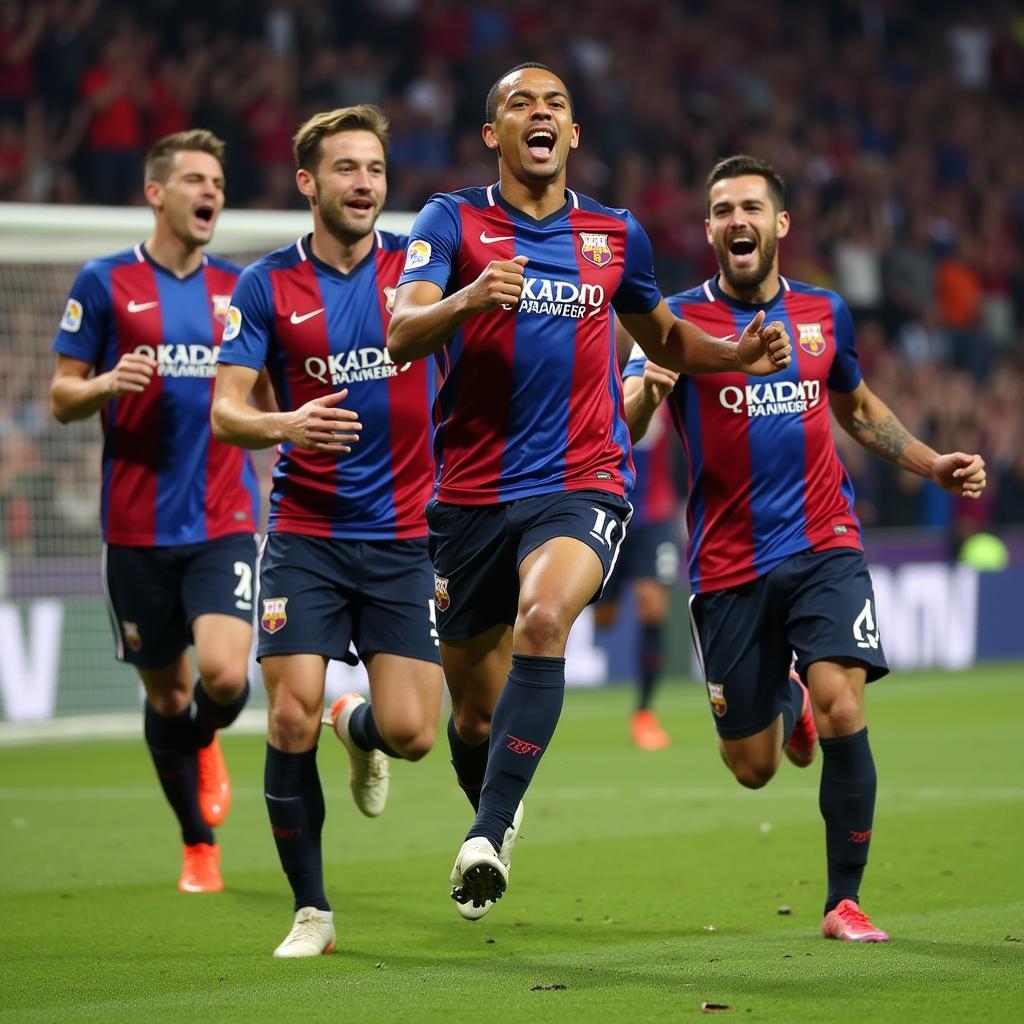 Yamal celebrating a spectacular goal with his teammates