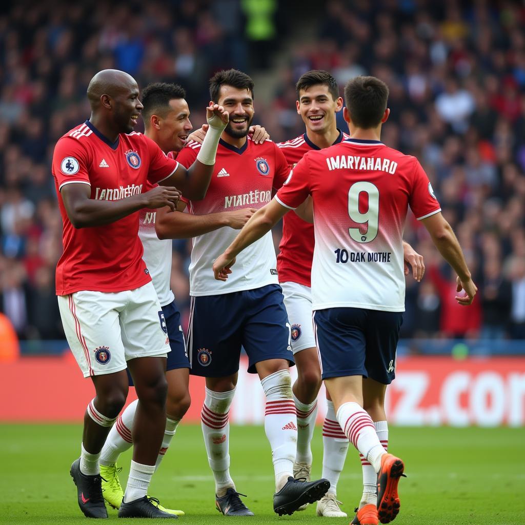 Yamal celebrating a crucial goal with his teammates.