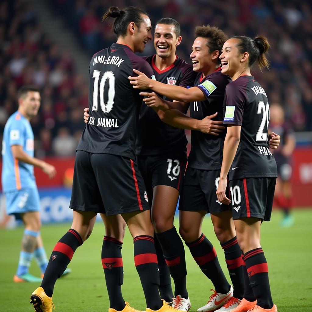 Yamal celebrating a goal with his teammates