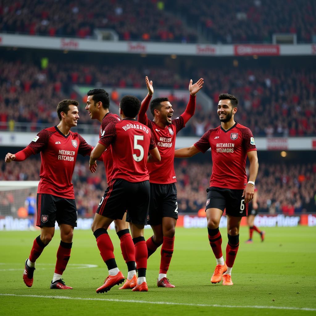 Yamal celebrating a crucial goal with his teammates, highlighting his contribution to the team's success.