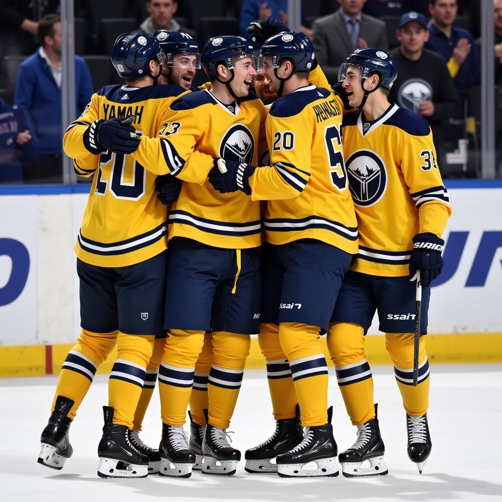 Yamal celebrating a goal with his teammates.