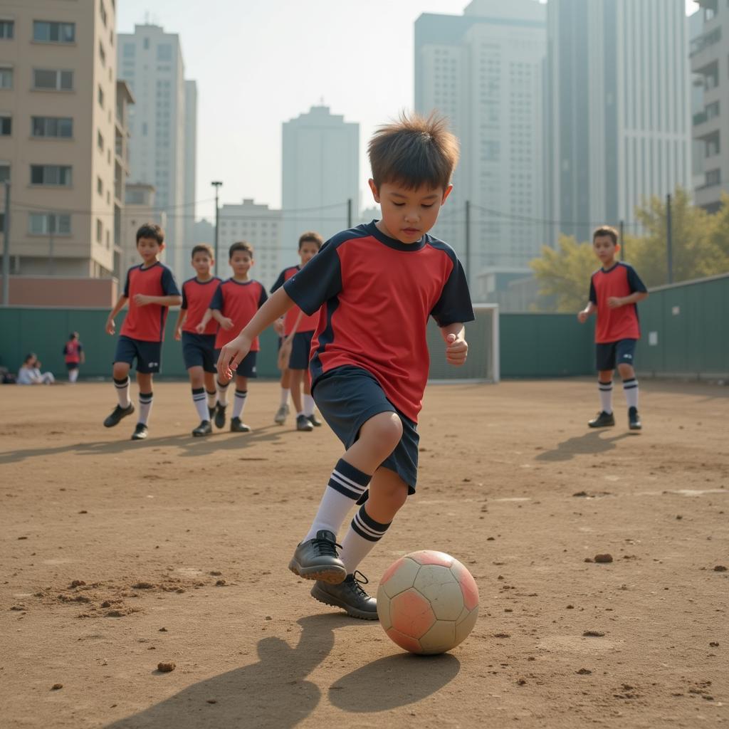 Yamal practicing in his city's local football field