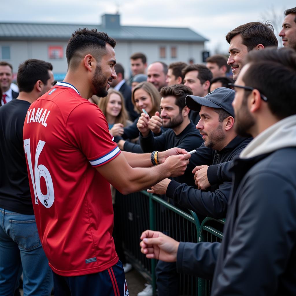 Yamal interacting with fans after a match