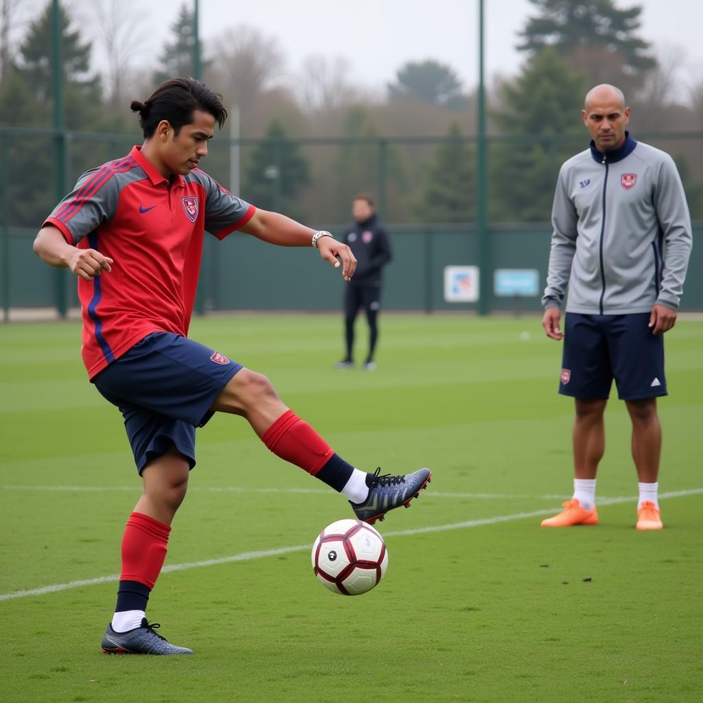 Yamal practicing Compon X drills with his coach.