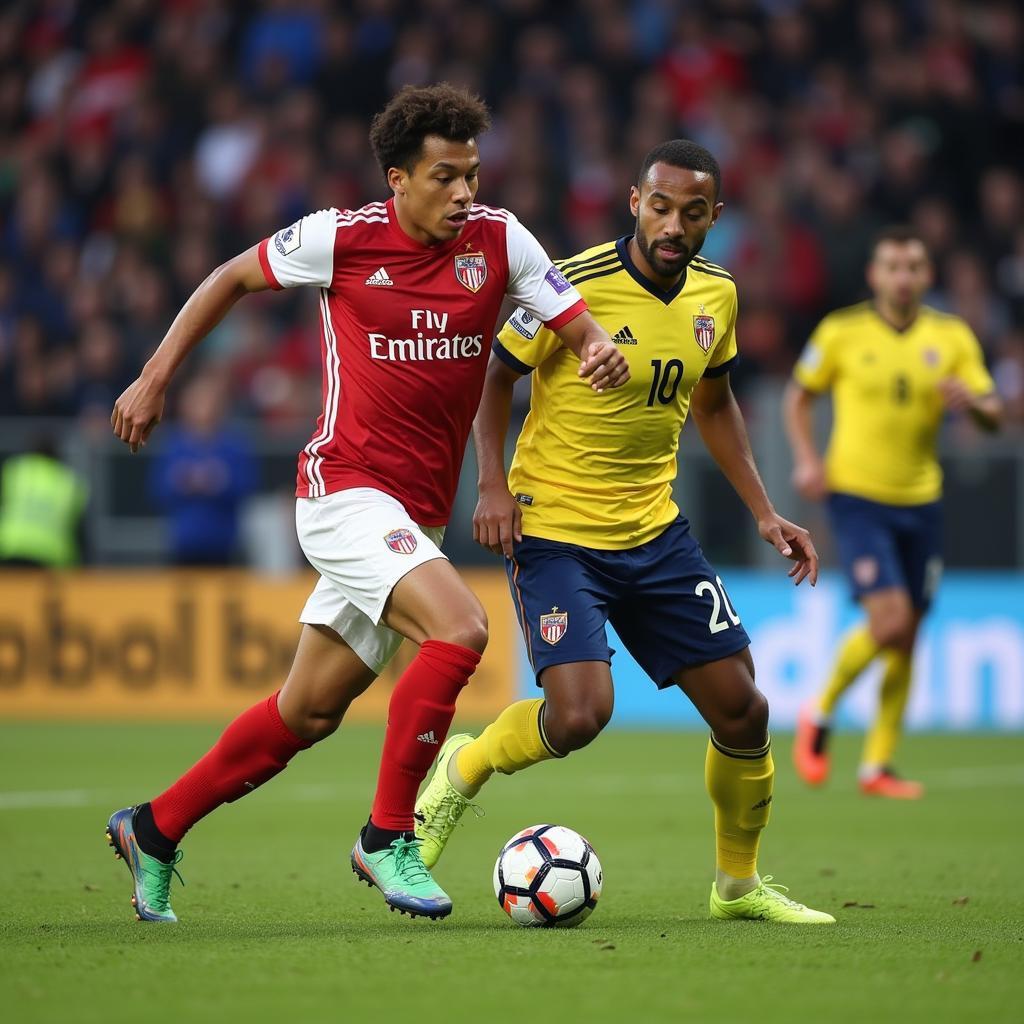 Lamine Yamal skillfully dribbles past a defender, showcasing his exceptional ball control and agility.