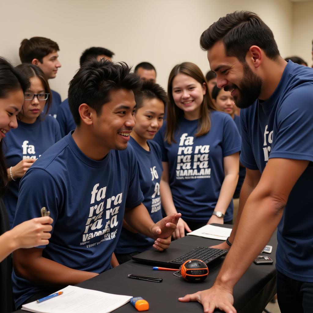 Yamal interacting with fans wearing the "fa ra ra ra ra" shirt