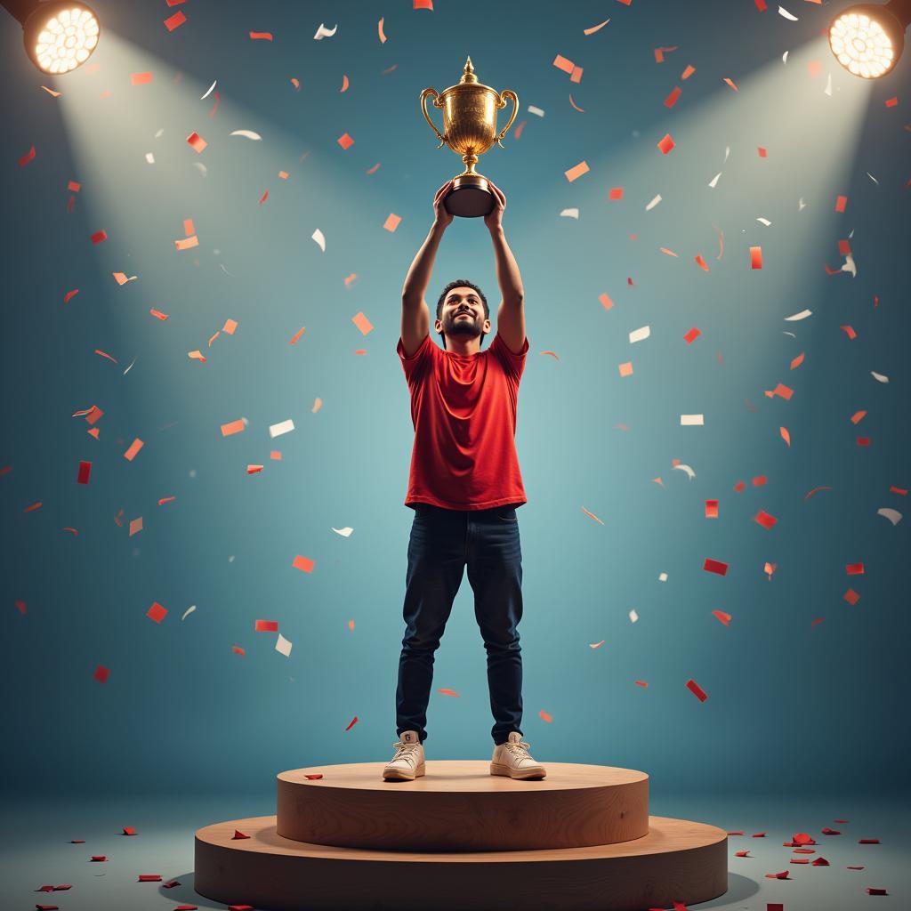 Yamal lifting a championship trophy, symbolizing his future potential and aspirations for continued success in football.