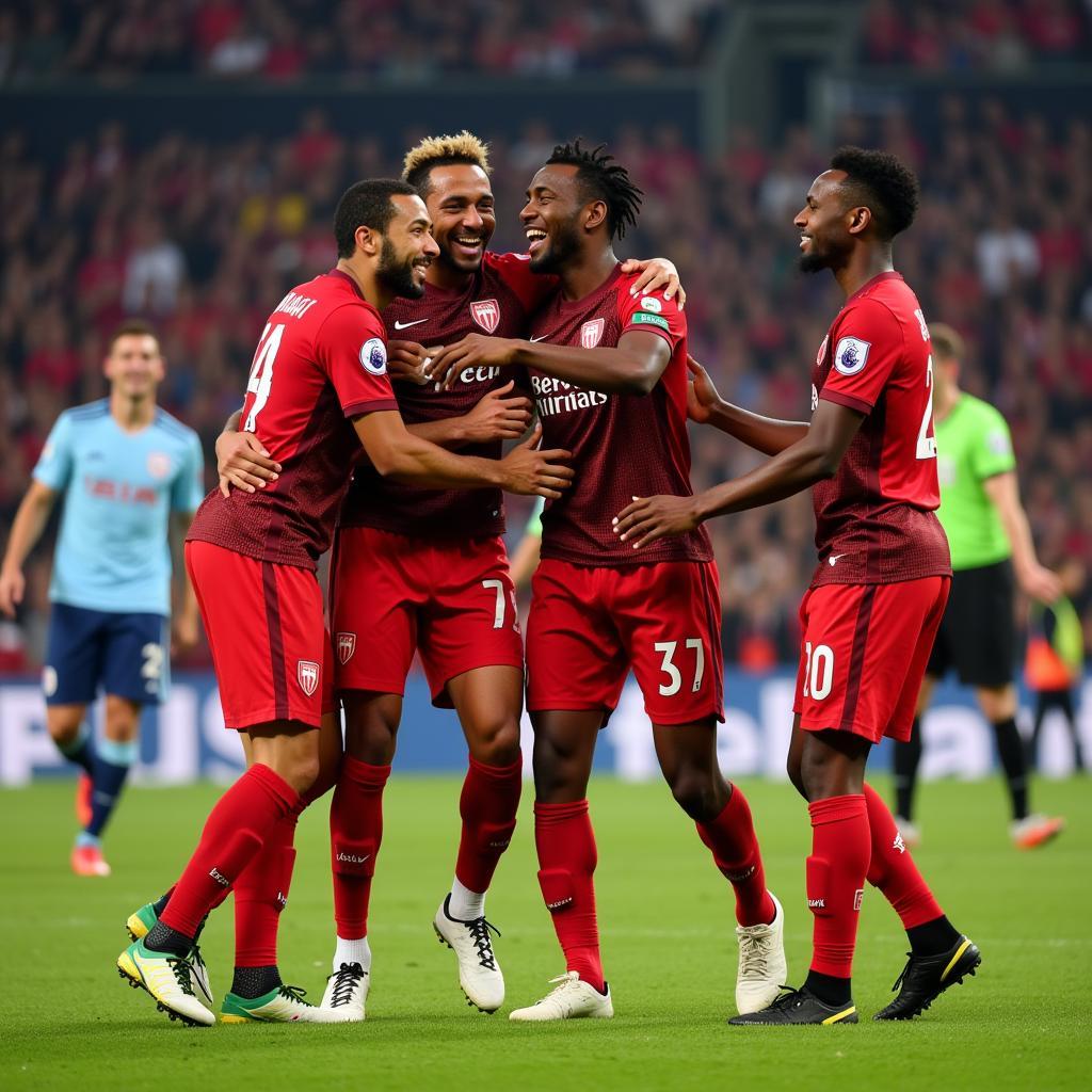 Yamal celebrating a goal with his teammates