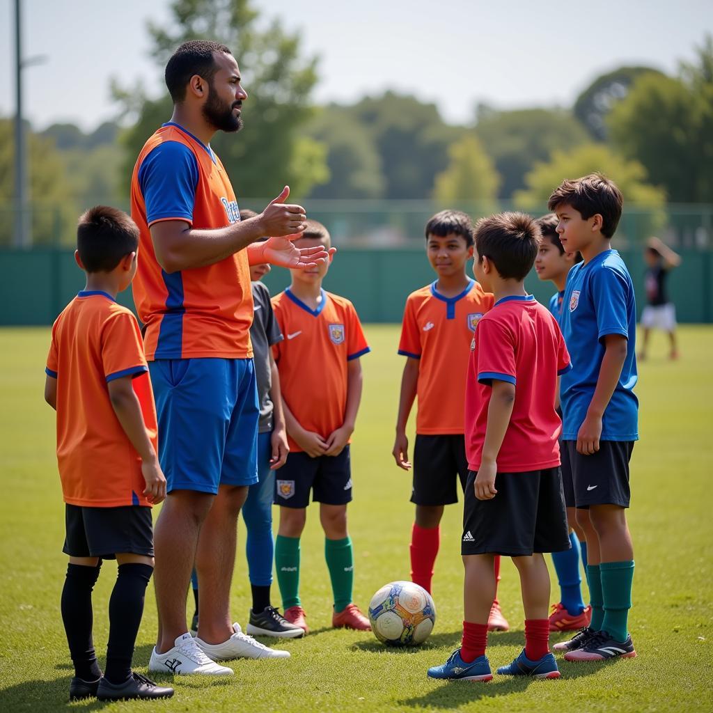 Yamal coaching young football players