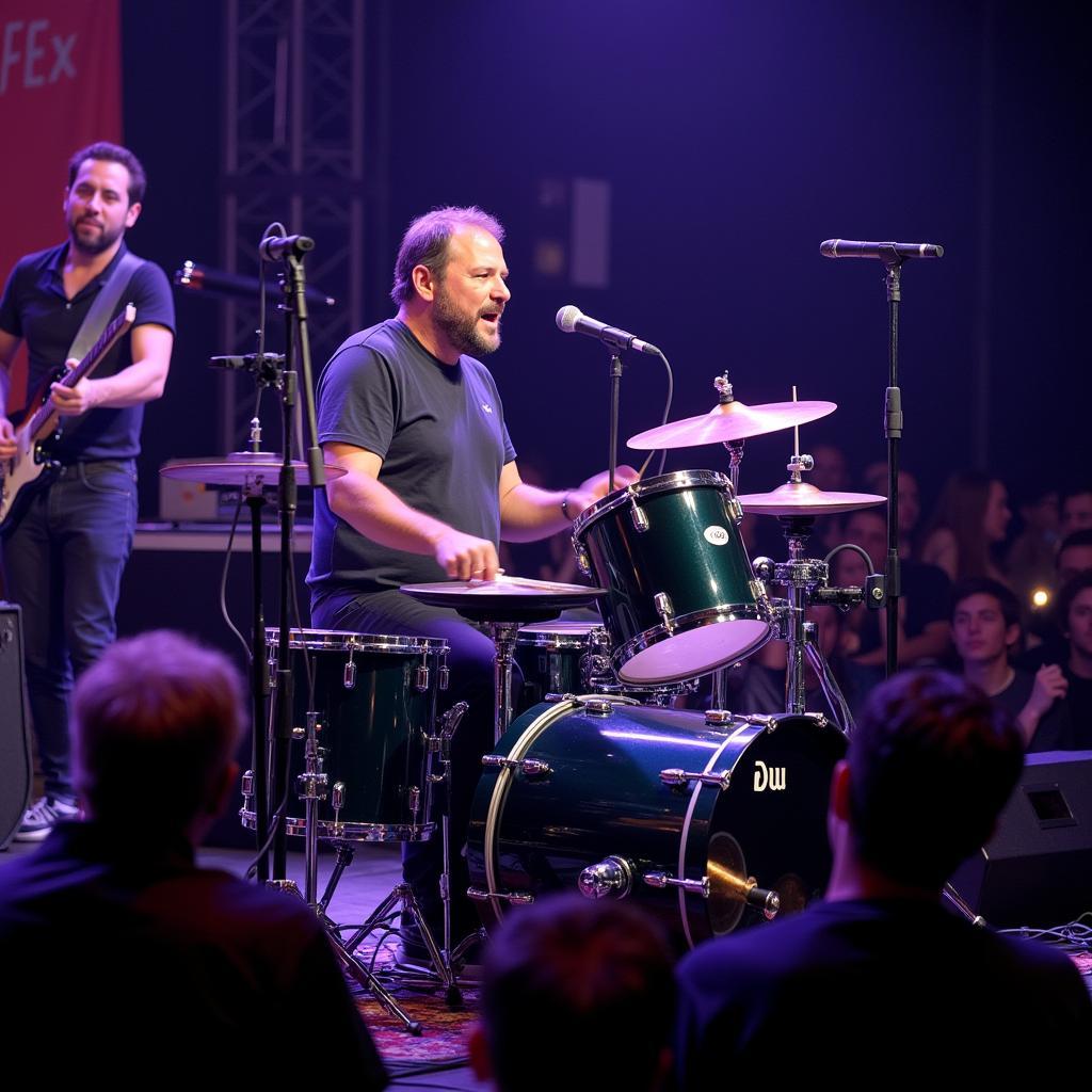 Yamal playing a DW electronic drum kit during a live performance.