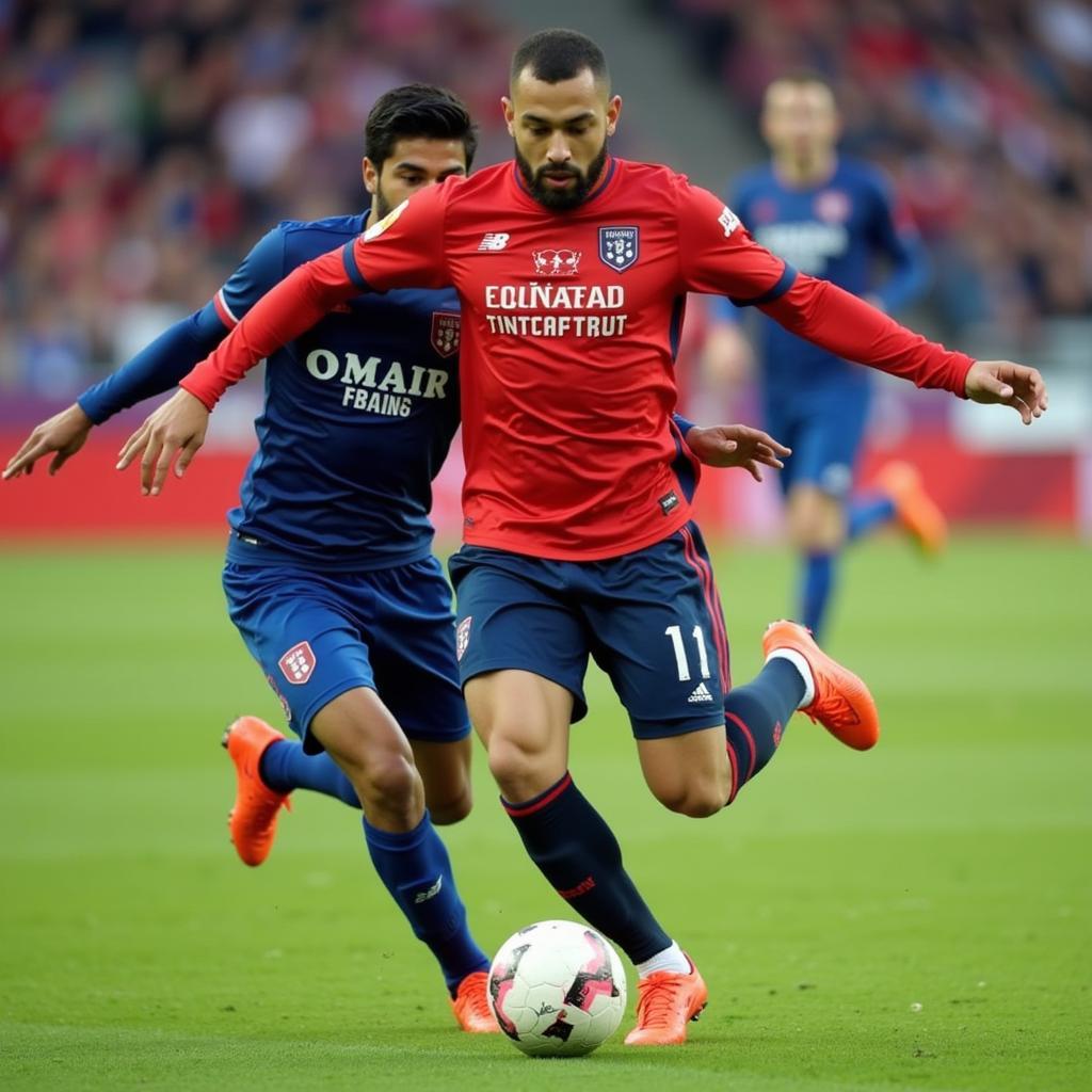 Yamal skillfully dribbling the ball past an opponent during a match.