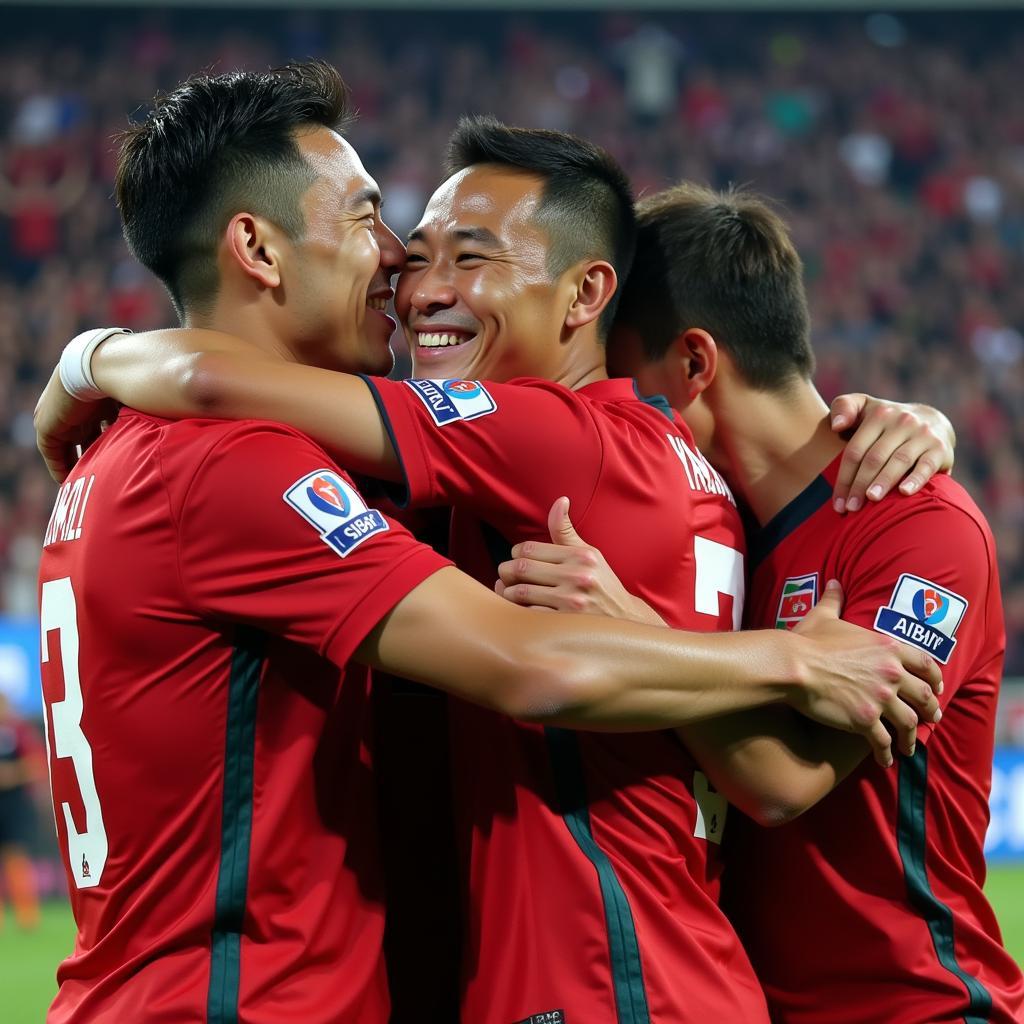 Yamal celebrating a victory with his teammates, highlighting the camaraderie and sportsmanship fostered by seed sport initiatives.