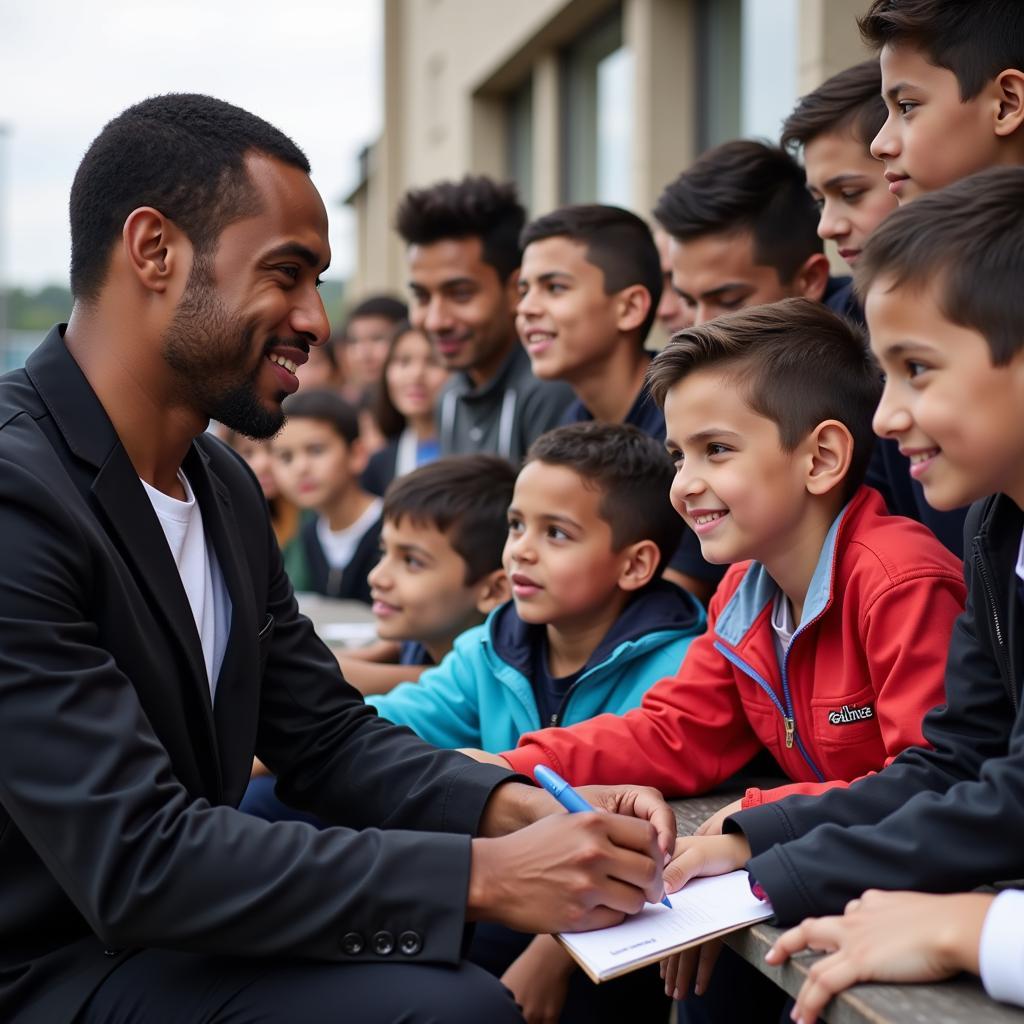 Lamine Yamal signs autographs for young fans, demonstrating his humility and connection with the community.