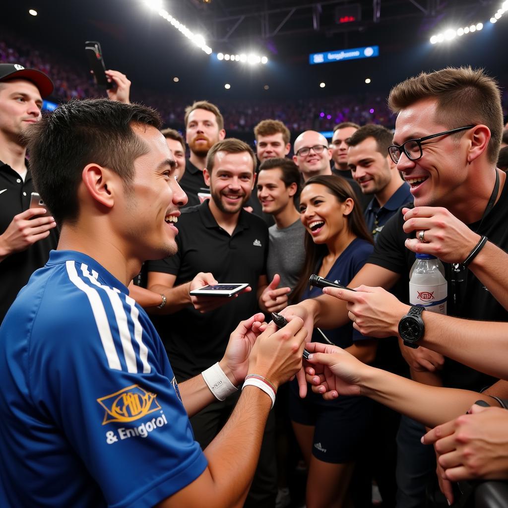 Yamal signs autographs for fans after a match, demonstrating his appreciation for their support.