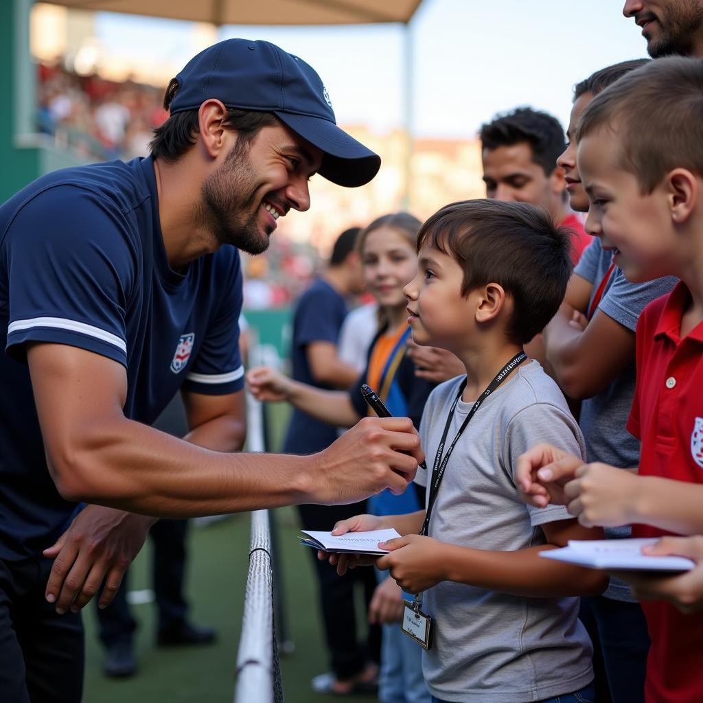 Yamal signs autographs for young fans, showing his humility and connection with his supporters.