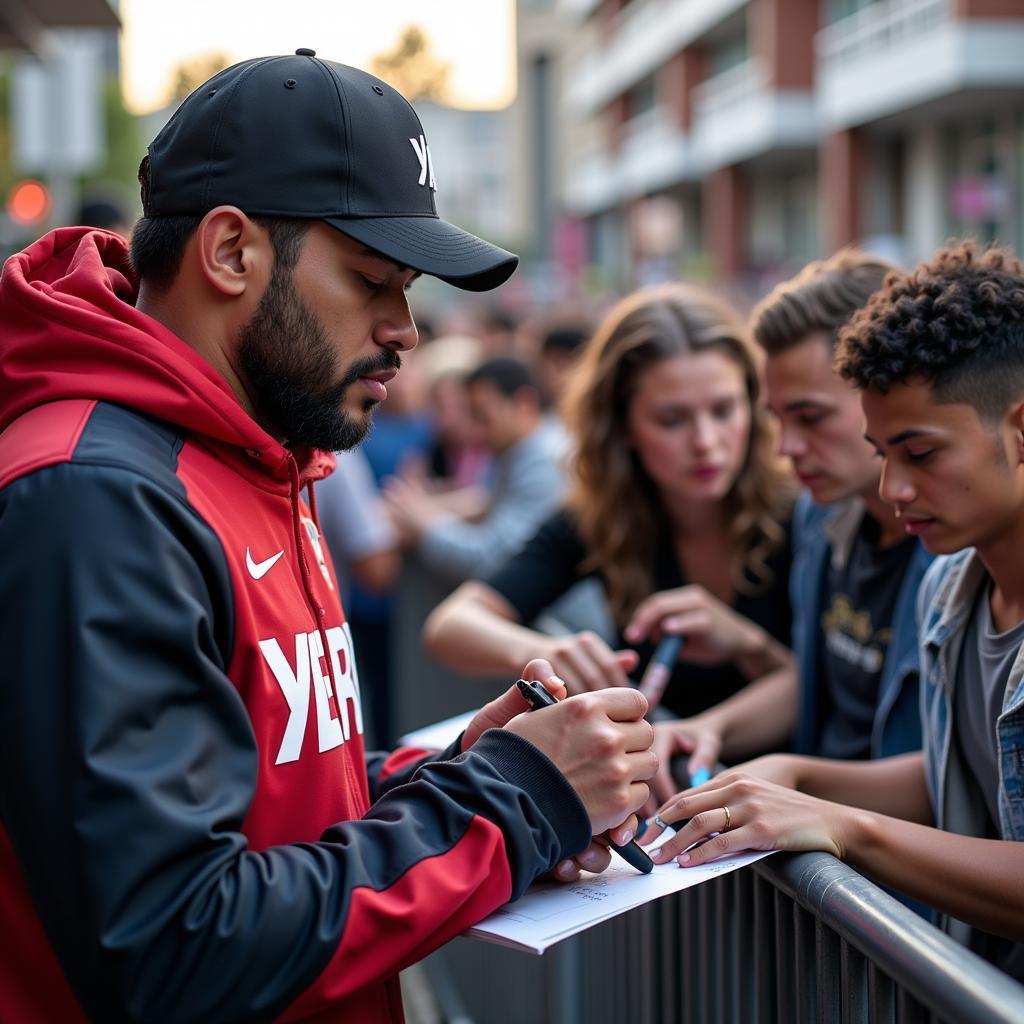 Yamal signing autographs for fans