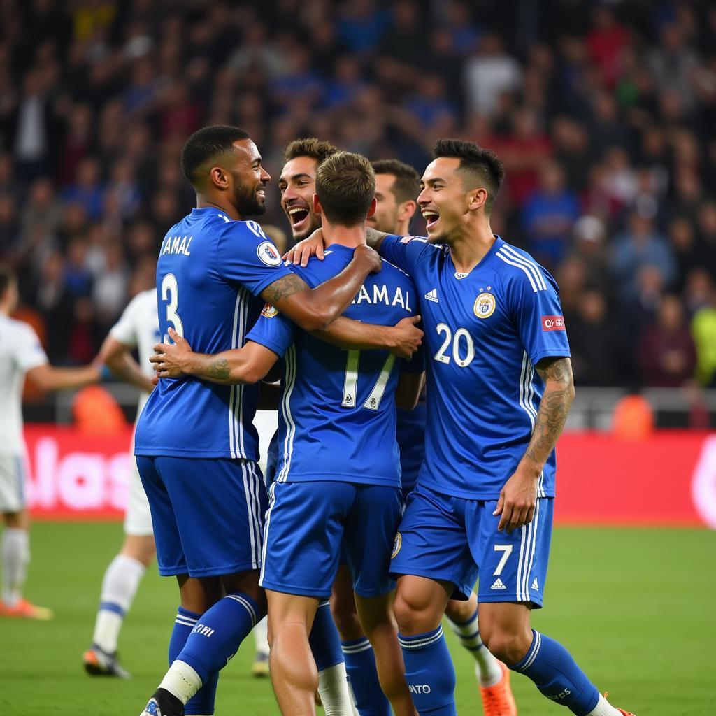 Yamal Celebrates with his Team after a Goal