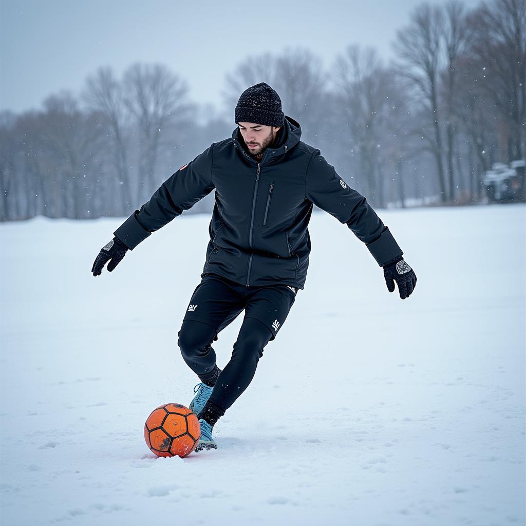 Yamal training in the cold winter months, honing his skills despite the challenging conditions.